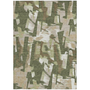 8 X 10 Olive Abstract Polyester Area Rug Washable Indoor Outdoor Pet Friendly