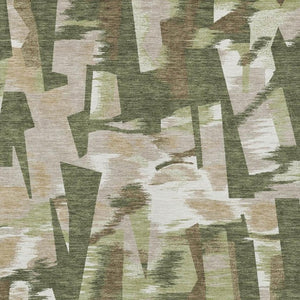 8 X 10 Olive Abstract Polyester Area Rug Washable Indoor Outdoor Pet Friendly
