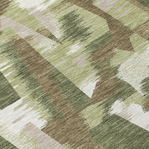 8 X 10 Olive Abstract Polyester Area Rug Washable Indoor Outdoor Pet Friendly