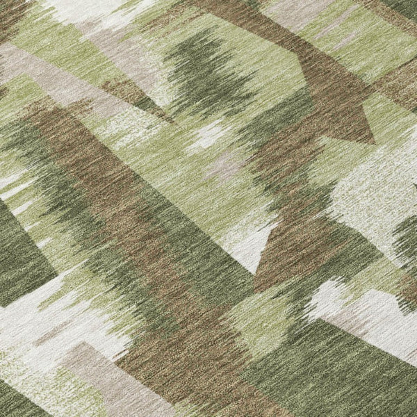 8 X 10 Olive Abstract Polyester Area Rug Washable Indoor Outdoor Pet Friendly