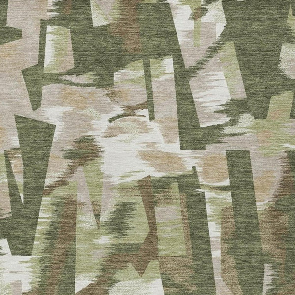8 X 10 Olive Abstract Polyester Area Rug Washable Indoor Outdoor Pet Friendly
