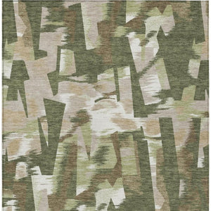 8 X 10 Olive Abstract Polyester Area Rug Washable Indoor Outdoor Pet Friendly