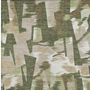 8 X 10 Olive Abstract Polyester Area Rug Washable Indoor Outdoor Pet Friendly