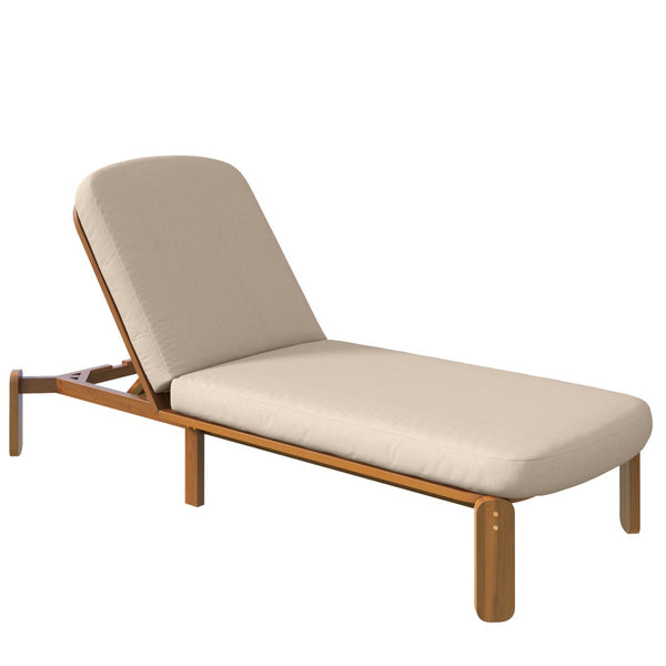 English Elm Outdoor Acacia Wood Chaise Lounge Reclining Patio Chair with Cushion for Poolside Brown N719P445623D