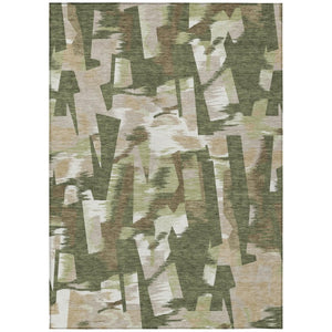 HomeRoots 9 X 12 Abstract Olive Polyester Area Rug Washable for Patio Porch or Living Room 743430