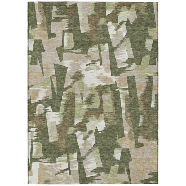 HomeRoots 9 X 12 Abstract Olive Polyester Area Rug Washable for Patio Porch or Living Room 743430