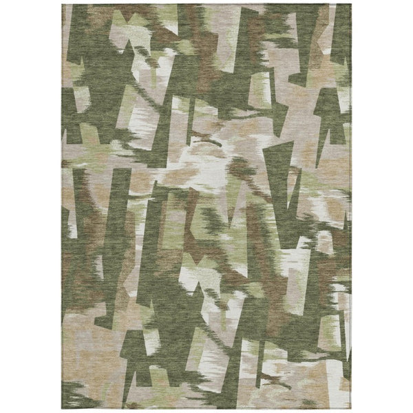 9 X 12 Abstract Olive Polyester Area Rug Washable for Patio Porch or Living Room