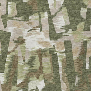 9 X 12 Abstract Olive Polyester Area Rug Washable for Patio Porch or Living Room