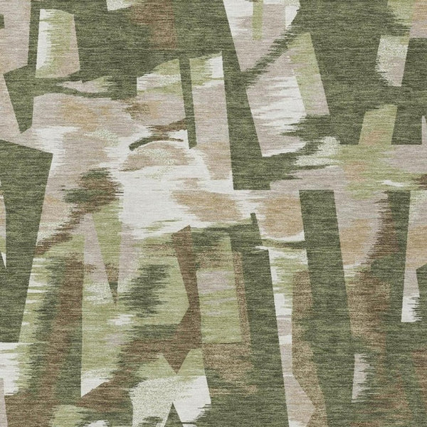 9 X 12 Abstract Olive Polyester Area Rug Washable for Patio Porch or Living Room