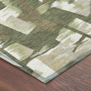 9 X 12 Abstract Olive Polyester Area Rug Washable for Patio Porch or Living Room