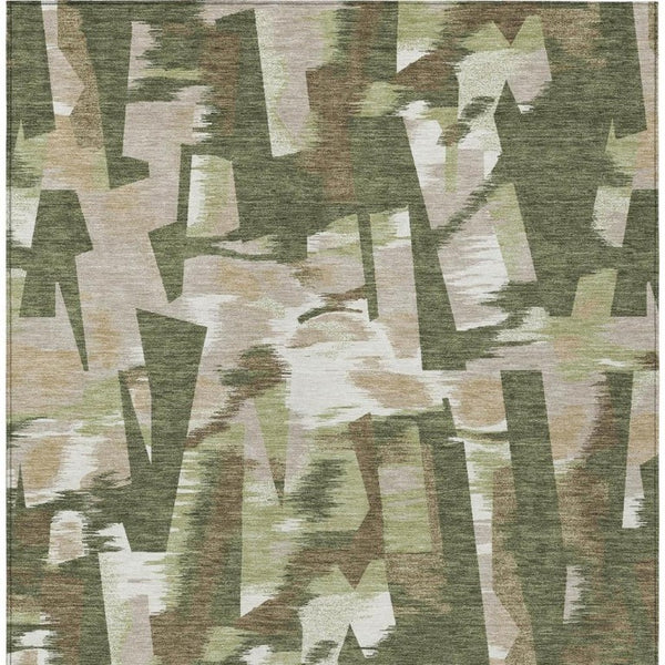 9 X 12 Abstract Olive Polyester Area Rug Washable for Patio Porch or Living Room