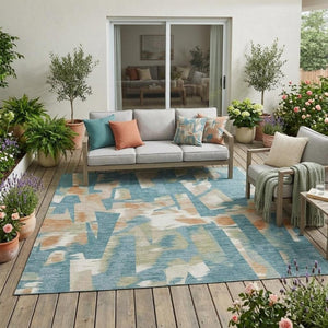 5x8 Abstract Teal Polyester Area Rug Stain Resistant for Indoor Outdoor Use