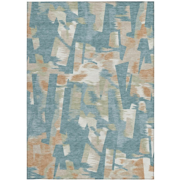 5x8 Abstract Teal Polyester Area Rug Stain Resistant for Indoor Outdoor Use