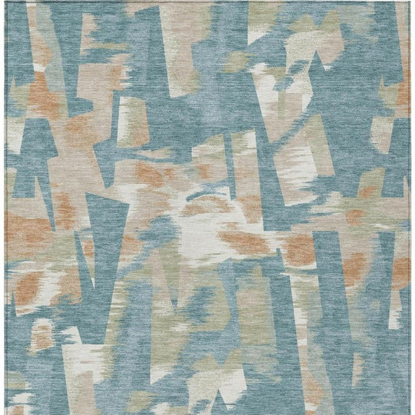 5x8 Abstract Teal Polyester Area Rug Stain Resistant for Indoor Outdoor Use