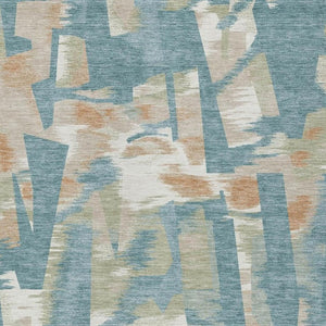 5x8 Abstract Teal Polyester Area Rug Stain Resistant for Indoor Outdoor Use