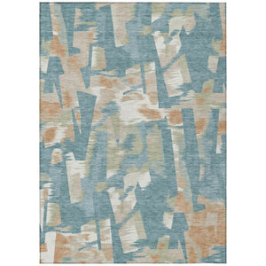 HomeRoots 8 X 10 Teal Beige Abstract Polyester Area Rug Washable for Patio or Living Room 743435