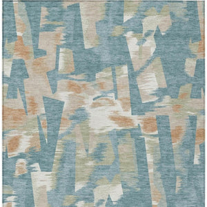8 X 10 Teal Beige Abstract Polyester Area Rug Washable for Patio or Living Room