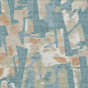 8 X 10 Teal Beige Abstract Polyester Area Rug Washable for Patio or Living Room