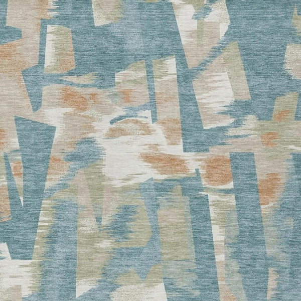 9 X 12 Teal Beige Abstract Polyester Area Rug Washable for Patio Porch or Living Room