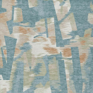 10 X 14 Abstract Teal Beige Polyester Area Rug Washable Stain Resistant Indoor Outdoor