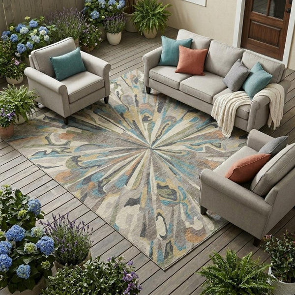 8x10 Abstract Polyester Area Rug Stain Resistant for Indoor Outdoor Living Spaces
