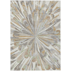 HomeRoots 5x8 Ivory Silver Abstract Polyester Area Rug Washable Stain Resistant Indoor Outdoor 743451