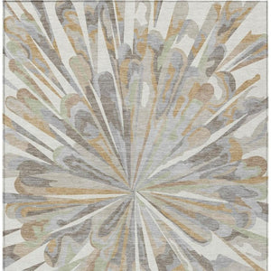 5x8 Ivory Silver Abstract Polyester Area Rug Washable Stain Resistant Indoor Outdoor