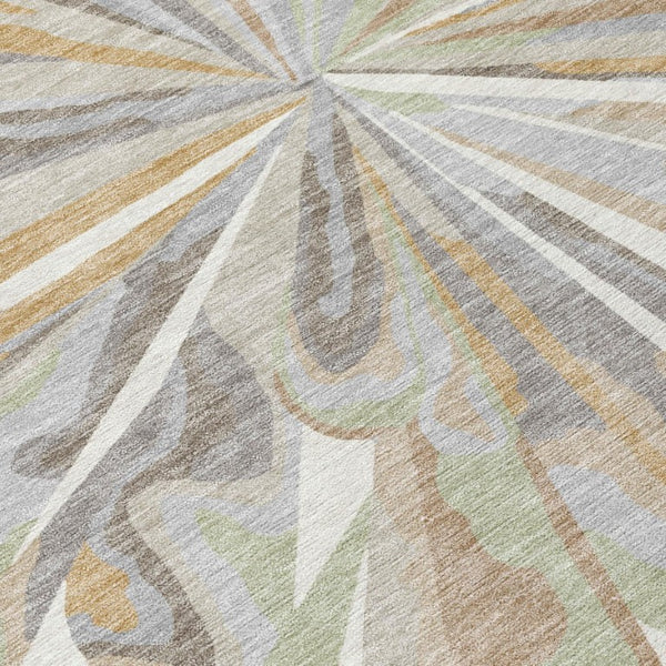 8 Foot Round Abstract Polyester Area Rug Washable Indoor Outdoor Ivory Silver