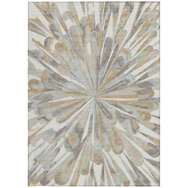 9 X 12 Ivory Silver Abstract Polyester Area Rug Washable for Indoor Outdoor Use