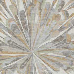 9 X 12 Ivory Silver Abstract Polyester Area Rug Washable for Indoor Outdoor Use