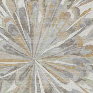 9 X 12 Ivory Silver Abstract Polyester Area Rug Washable for Indoor Outdoor Use