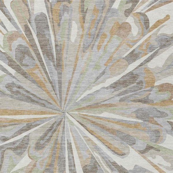 9 X 12 Ivory Silver Abstract Polyester Area Rug Washable for Indoor Outdoor Use