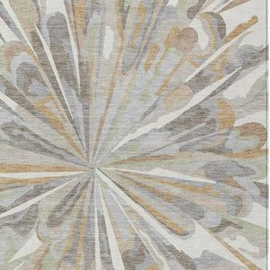 9 X 12 Ivory Silver Abstract Polyester Area Rug Washable for Indoor Outdoor Use