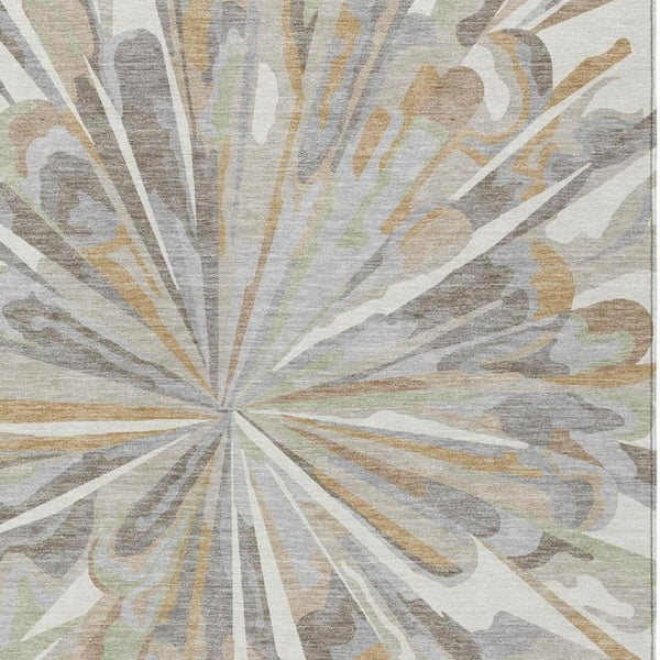9 X 12 Ivory Silver Abstract Polyester Area Rug Washable for Indoor Outdoor Use