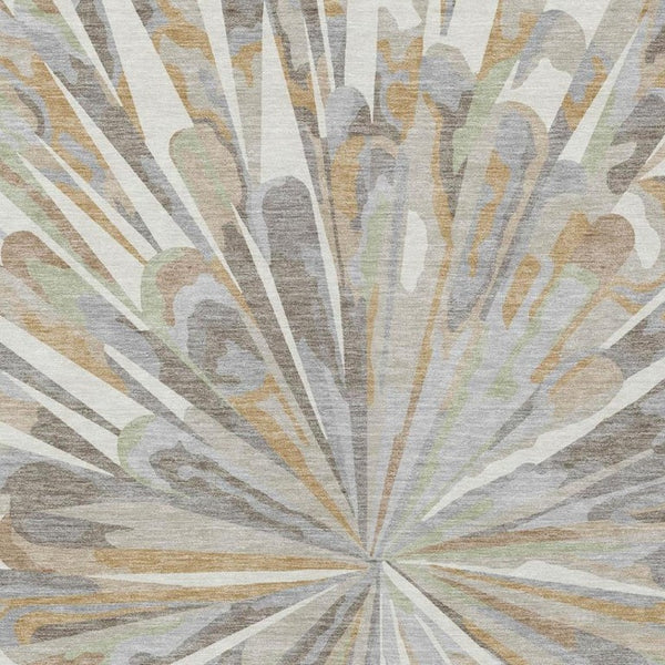 9 X 12 Ivory Silver Abstract Polyester Area Rug Washable for Indoor Outdoor Use