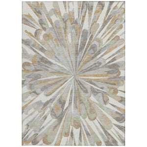 10 X 14 Ivory Silver Abstract Polyester Area Rug Stain Resistant Indoor Outdoor