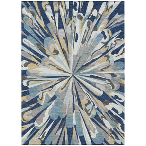 HomeRoots 5 X 8 Abstract Navy Washable Polyester Area Rug for Indoor Outdoor Living 743457