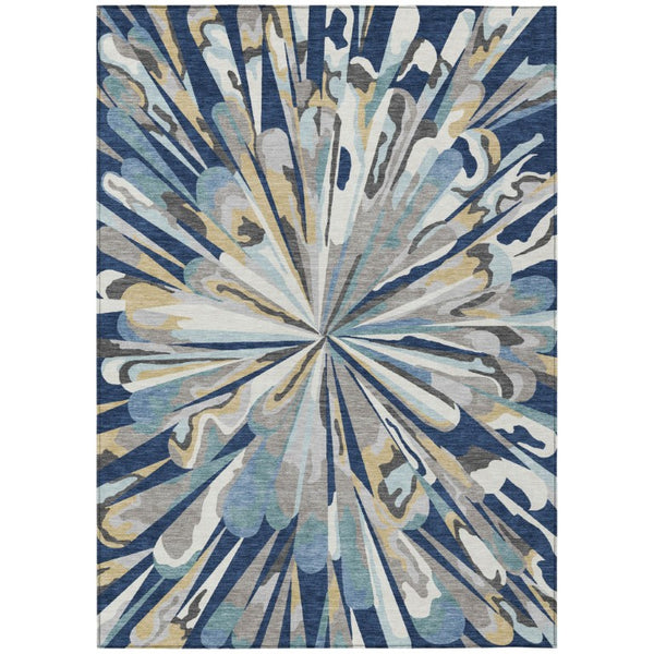 HomeRoots 5 X 8 Abstract Navy Washable Polyester Area Rug for Indoor Outdoor Living 743457
