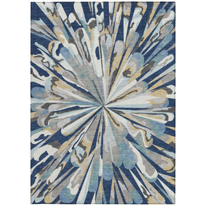 5 X 8 Abstract Navy Washable Polyester Area Rug for Indoor Outdoor Living