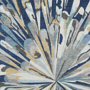 5 X 8 Abstract Navy Washable Polyester Area Rug for Indoor Outdoor Living