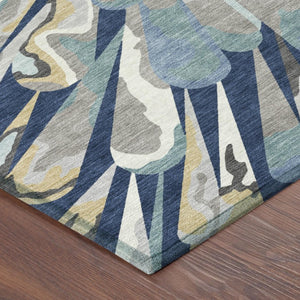 5 X 8 Abstract Navy Washable Polyester Area Rug for Indoor Outdoor Living