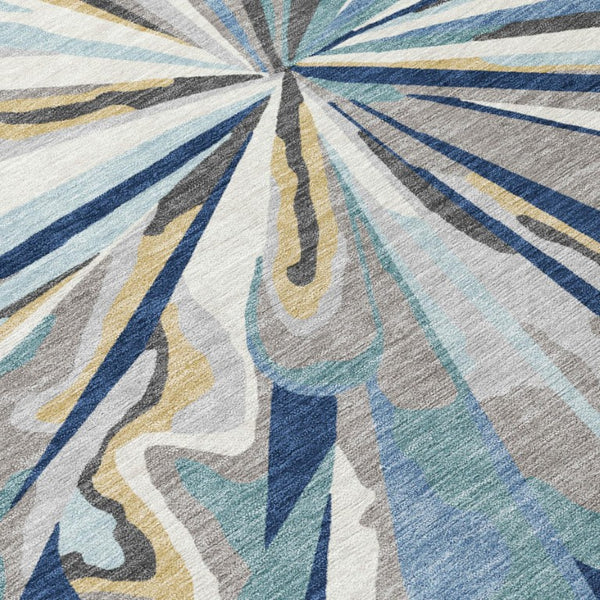 5 X 8 Abstract Navy Washable Polyester Area Rug for Indoor Outdoor Living