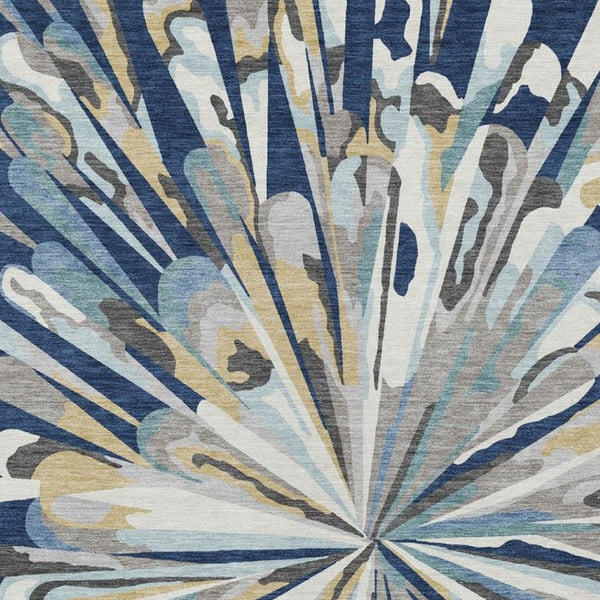 5 X 8 Abstract Navy Washable Polyester Area Rug for Indoor Outdoor Living