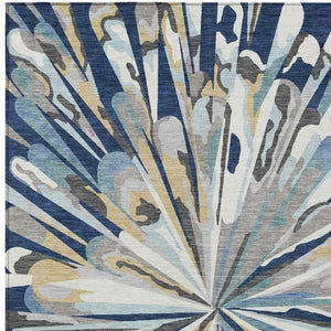 5 X 8 Abstract Navy Washable Polyester Area Rug for Indoor Outdoor Living