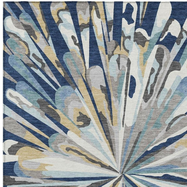 5 X 8 Abstract Navy Washable Polyester Area Rug for Indoor Outdoor Living