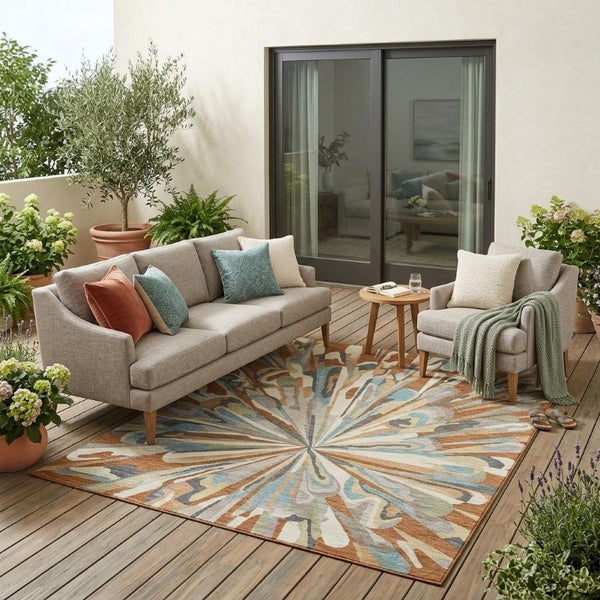 5x8 Abstract Polyester Area Rug Washable Stain Resistant Indoor Outdoor Patio Decor