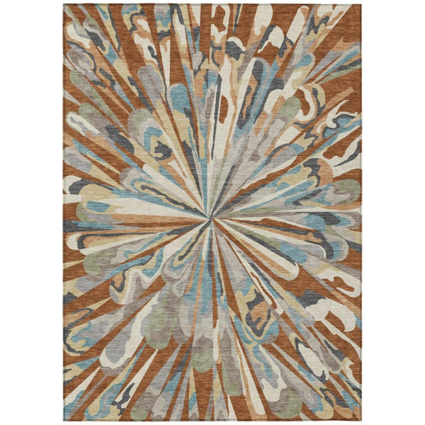 HomeRoots 5x8 Abstract Polyester Area Rug Washable Stain Resistant Indoor Outdoor Patio Decor 743463