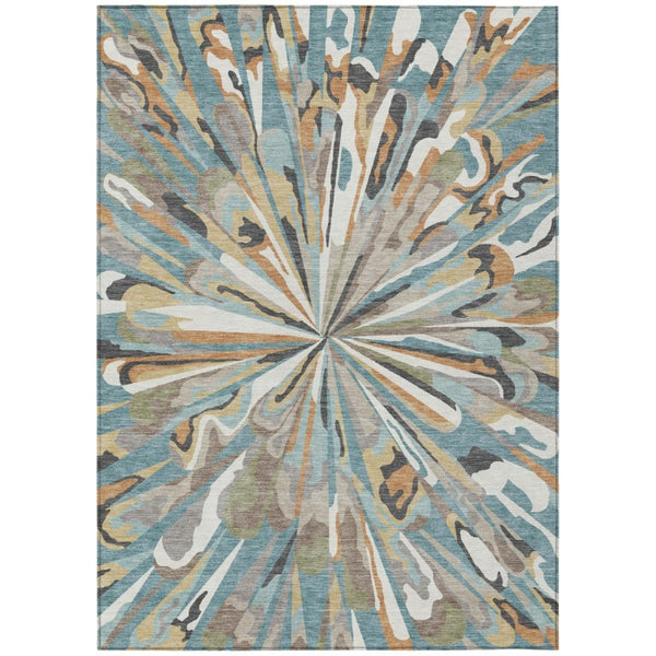 HomeRoots 5 X 8 Teal Beige Abstract Polyester Area Rug Washable Stain Resistant Indoor Outdoor 743469