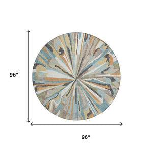 8 Ft Round Abstract Teal Polyester Area Rug Stain Resistant for Patio or Playroom