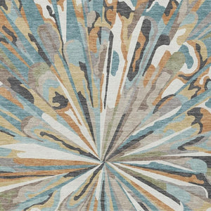 8 X 10 Teal Beige Abstract Polyester Washable Rug for Patio Porch or Living Room
